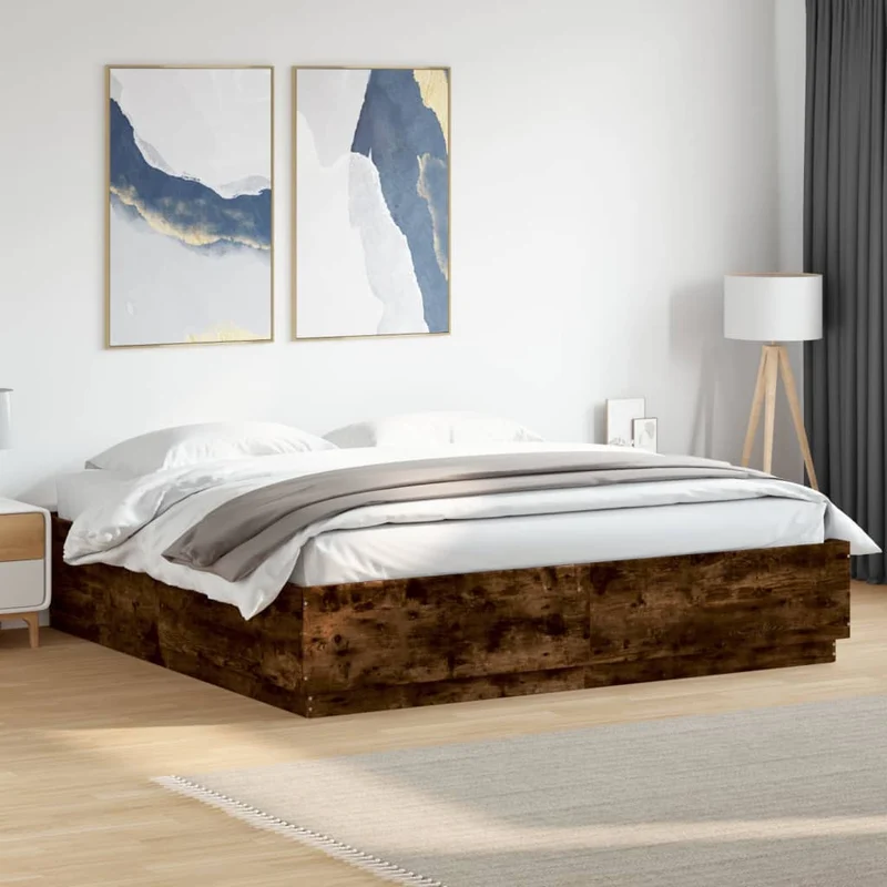 Sängynrunko LED-valoilla savutammi 180x200 cm tekninen puu