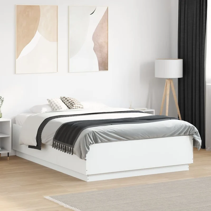 Sängynrunko LED-valoilla valkoinen 140x190 cm tekninen puu