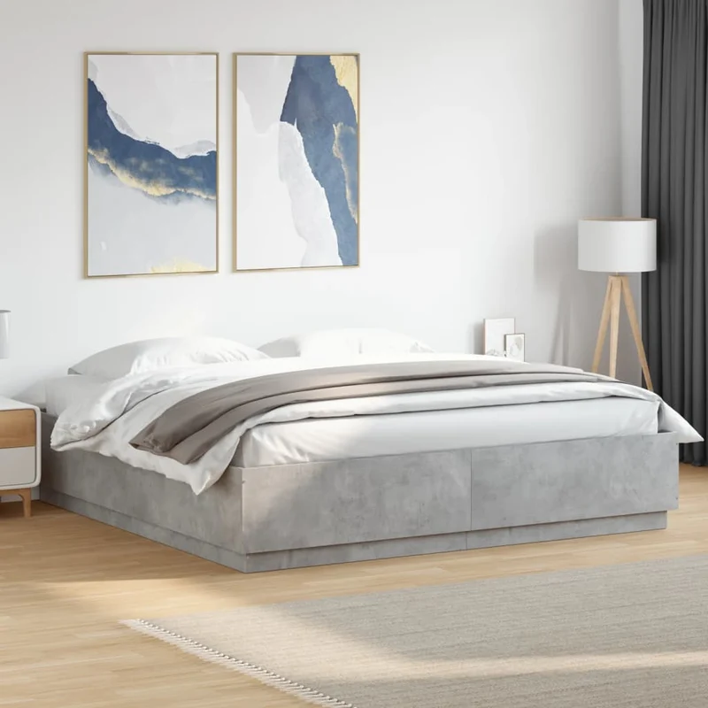 Sängynrunko betoninharmaa 200x200 cm tekninen puu