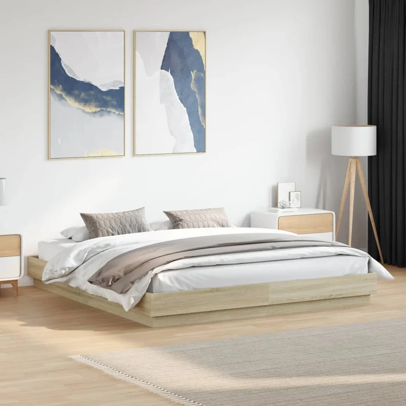 Sängynrunko LED-valoilla Sonoma-tammi 180x200 cm