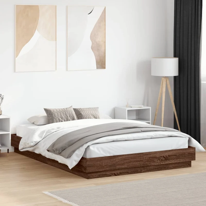 Sängynrunko LED-valoilla ruskea tammi 150x200 cm