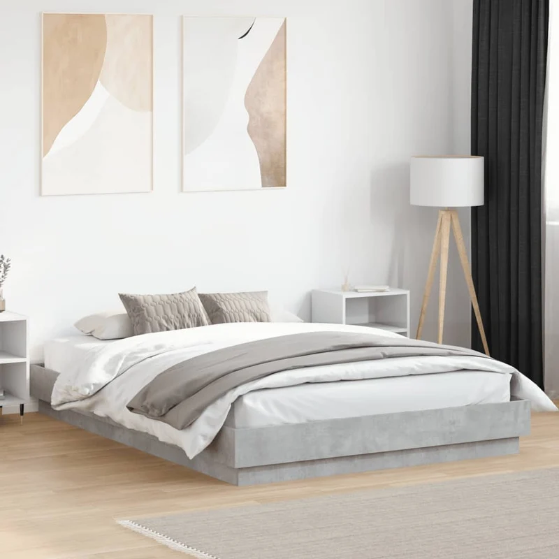 Sängynrunko LED-valoilla betoninharmaa 120x200 cm