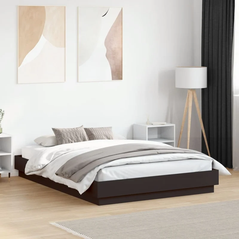 Sängynrunko LED-valoilla musta 140x190 cm