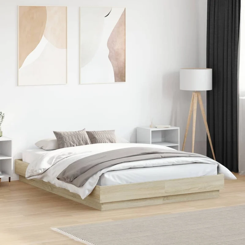 Sängynrunko LED-valoilla Sonoma-tammi 140x190 cm
