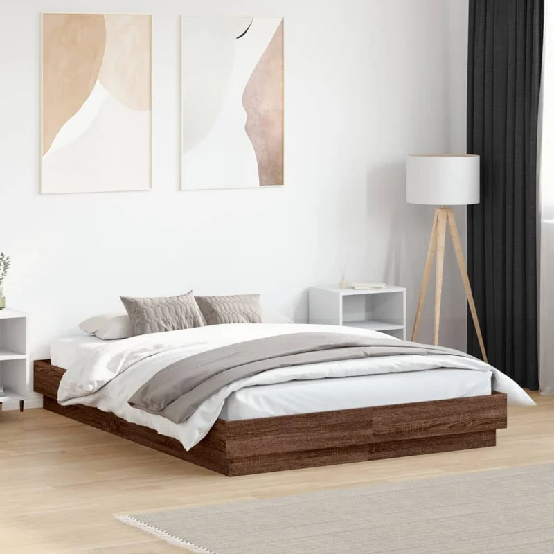 Sängynrunko LED-valoilla ruskea tammi 140x190 cm