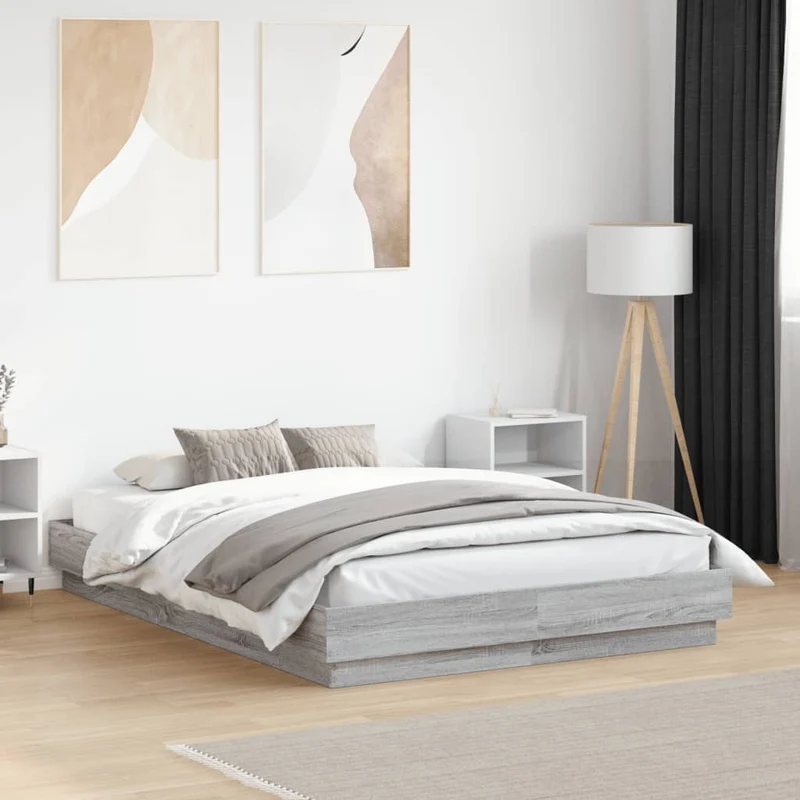Sängynrunko LED-valoilla harmaa Sonoma 120x190 cm