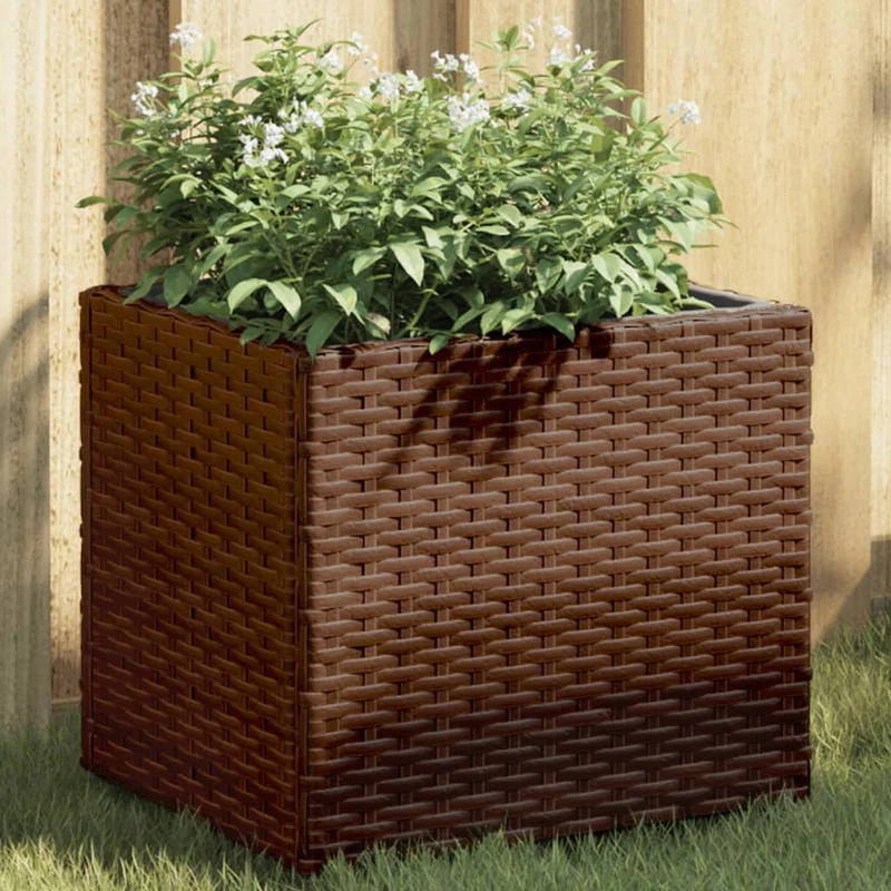 Plantenbakken 2 stuks 36x30x32 cm poly rattan bruin