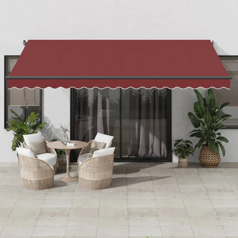 Luifel 450x350 cm handmatig uittrekbaar met LED bordeauxrood