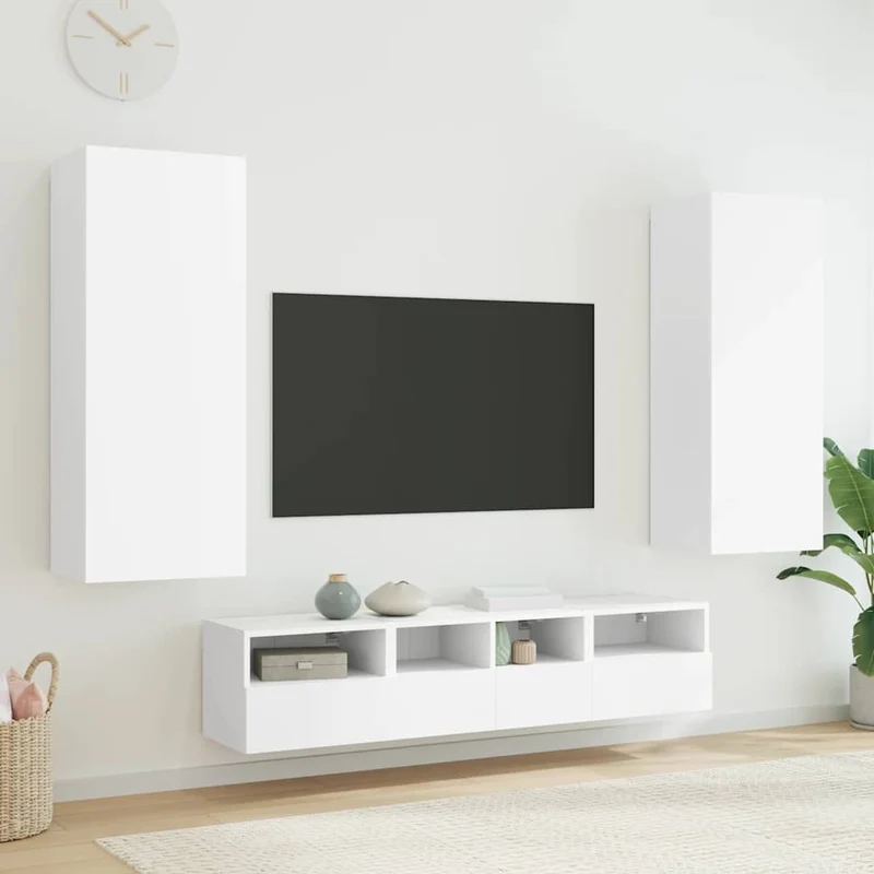 5-osainen TV-seinäyksikkösarja valkoinen tekninen puu
