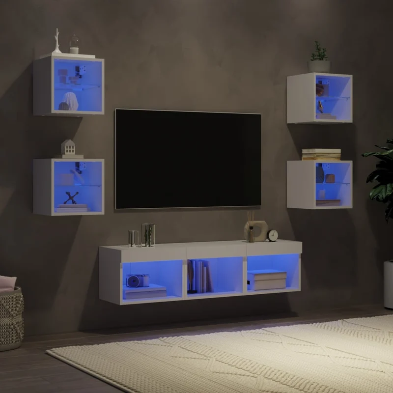 7-osainen LED TV-kaappisarja valkoinen tekninen puu