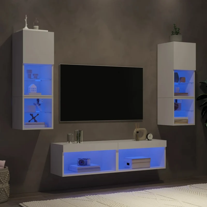 6-osainen LED TV-kaappisarja valkoinen tekninen puu
