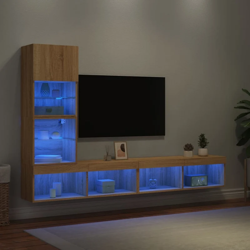 4-osainen LED TV-kaappisarja Sonoma-tammi tekninen puu