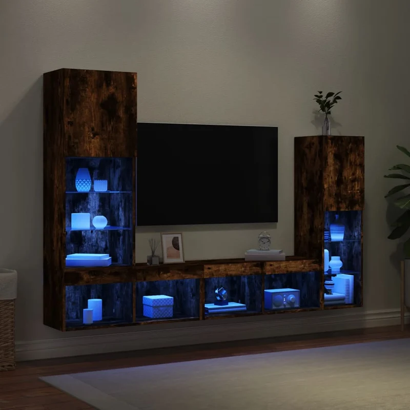 4-osainen LED TV-kaappisarja savutammi tekninen puu