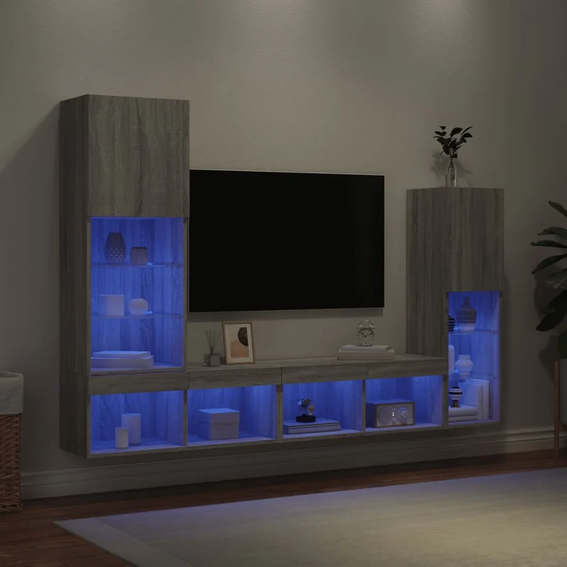 4-osainen LED TV-kaappisarja harmaa Sonoma tekninen puu