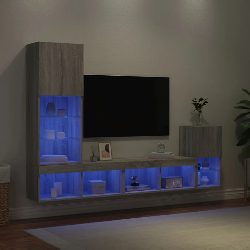 4-osainen LED TV-kaappisarja harmaa Sonoma tekninen puu