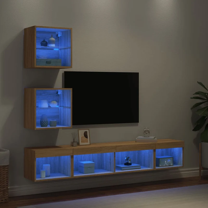 5-osainen LED TV-kaappisarja Sonoma-tammi tekninen puu