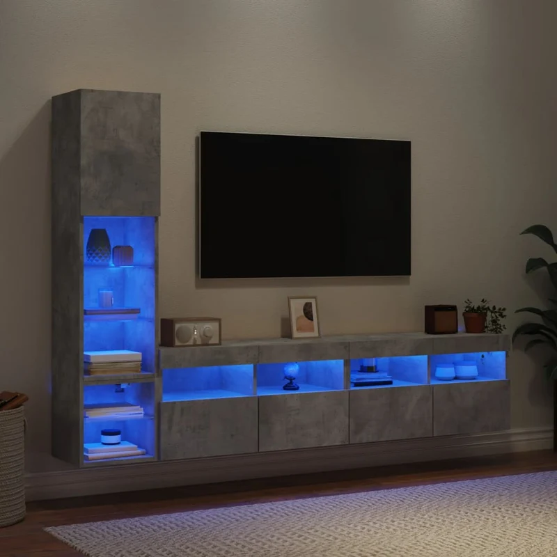 4-osainen LED TV-kaappisarja betoninharmaa tekninen puu