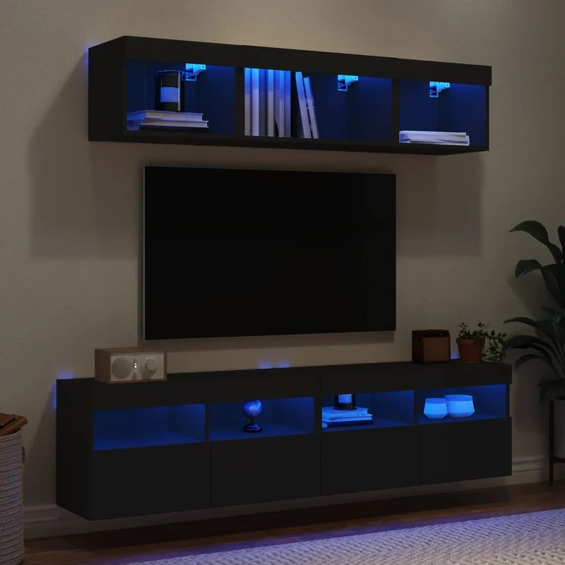 5-osainen LED TV-kaappisarja musta tekninen puu