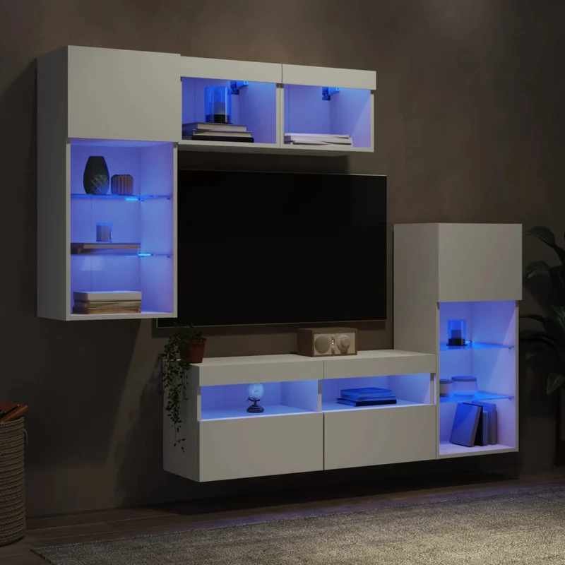 Tv-wandmeubelset 5-delig wit bewerkt hout led