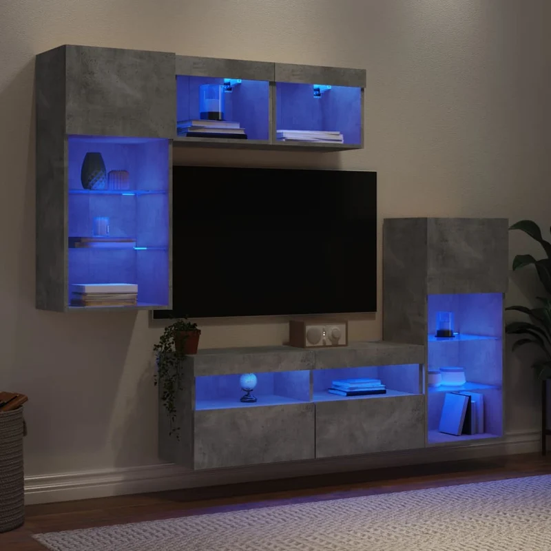 Tv-wandmeubelset 5-delig bewerkt hout betongrijs