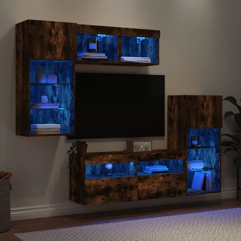 Tv-wandmeubelset 5-delig bewerkt hout gerookt eiken