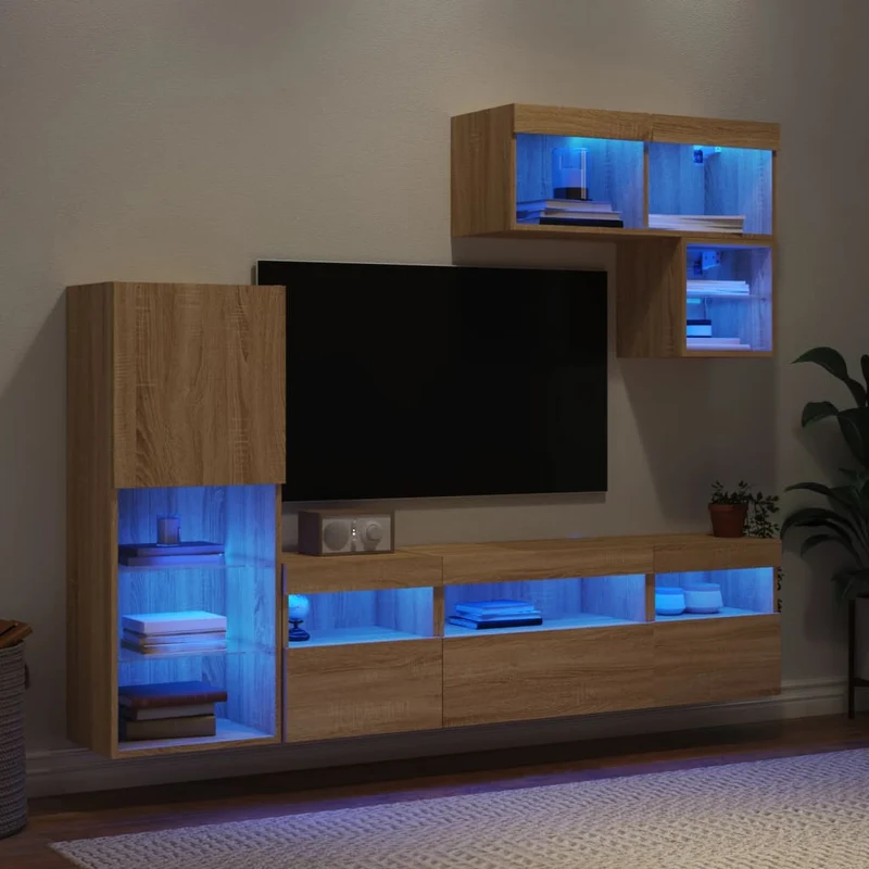 6-osainen LED TV-kaappisarja Sonoma-tammi tekninen puu
