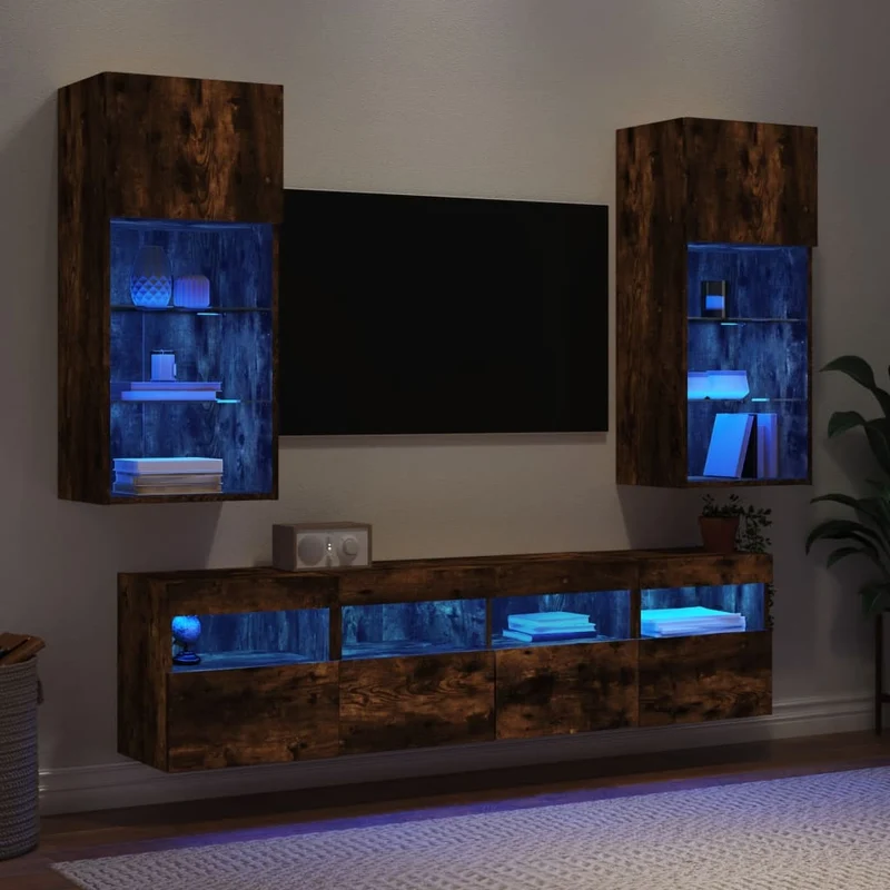 Tv-wandmeubelset 5-delig bewerkt hout gerookt eiken