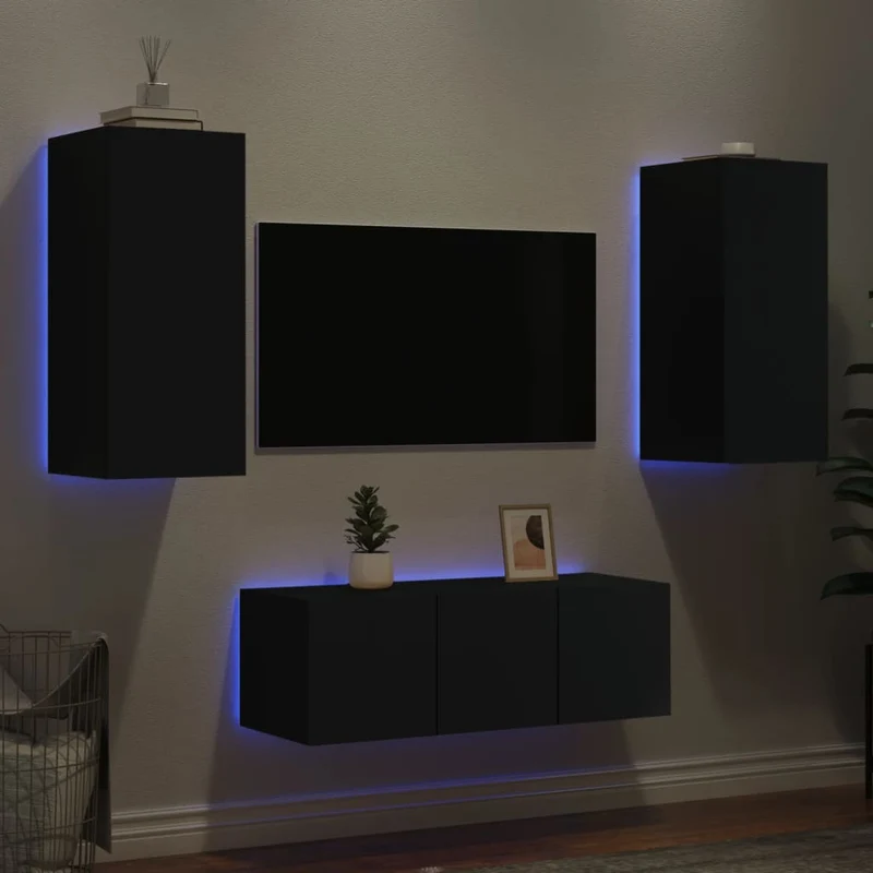 4-osainen LED TV-kaappisarja musta tekninen puu