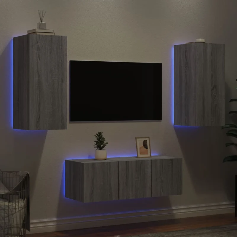 4-osainen LED TV-kaappisarja harmaa Sonoma tekninen puu