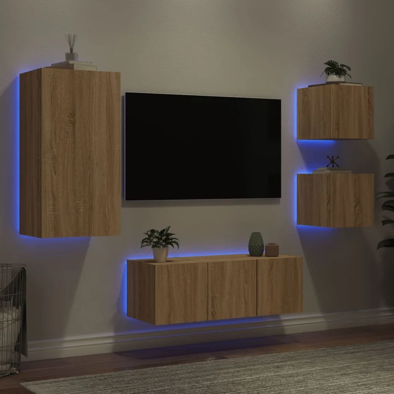 5-osainen LED TV-kaappisarja Sonoma-tammi tekninen puu