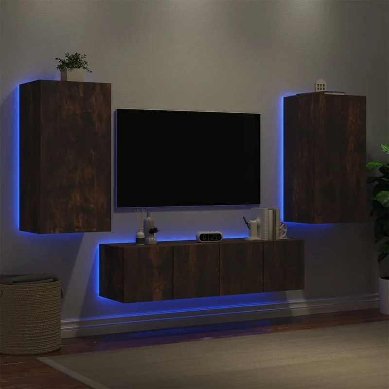 4-osainen LED TV-kaappisarja savutammi tekninen puu