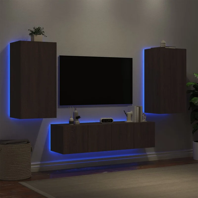 4-osainen LED TV-kaappisarja ruskea tammi tekninen puu
