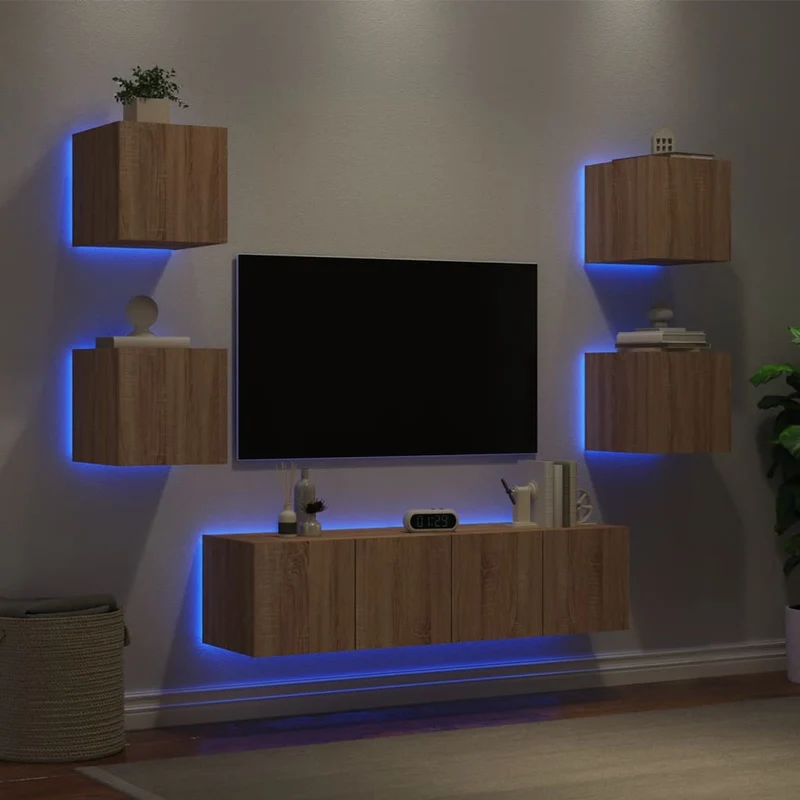 6-osainen LED TV-kaappisarja Sonoma-tammi tekninen puu