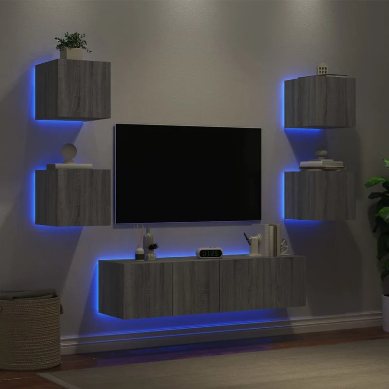 6-osainen LED TV-kaappisarja harmaa Sonoma tekninen puu