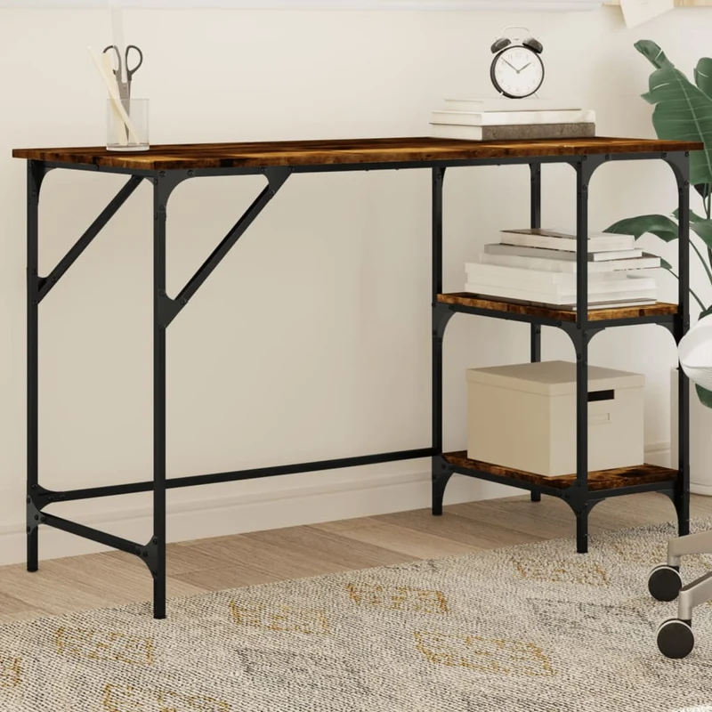 Työpöytä savutammi 120x50x75 cm metalli ja tekninen puu