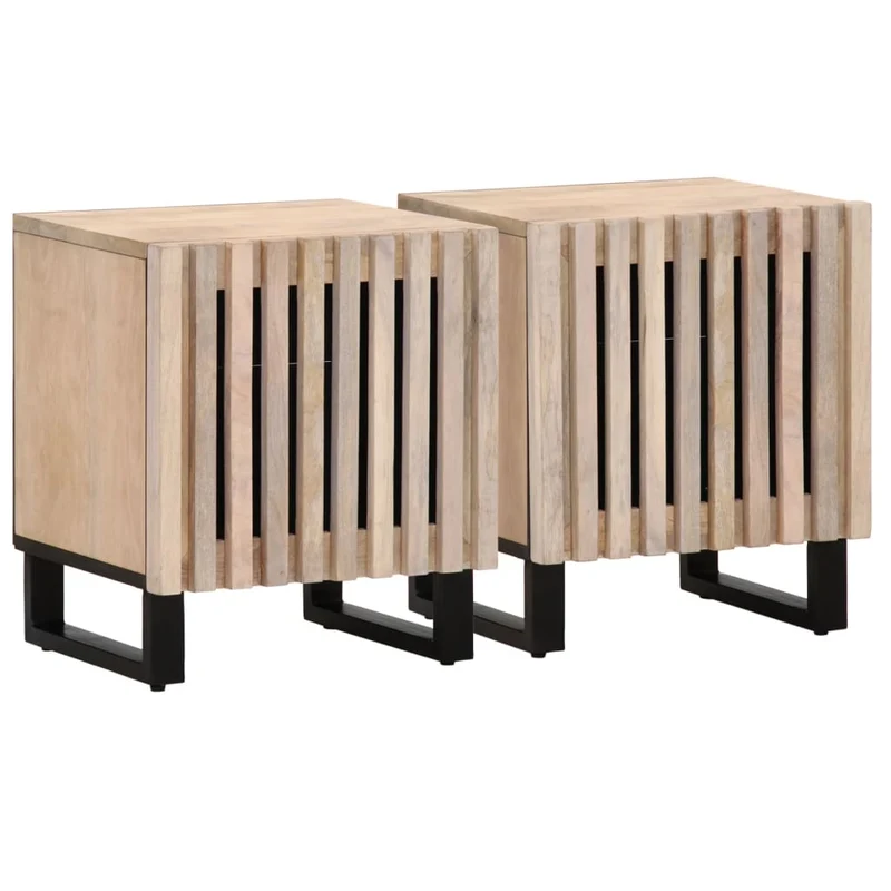 Yöpöydät 2 kpl 40x34x46 cm täysi valkaistu mangopuu