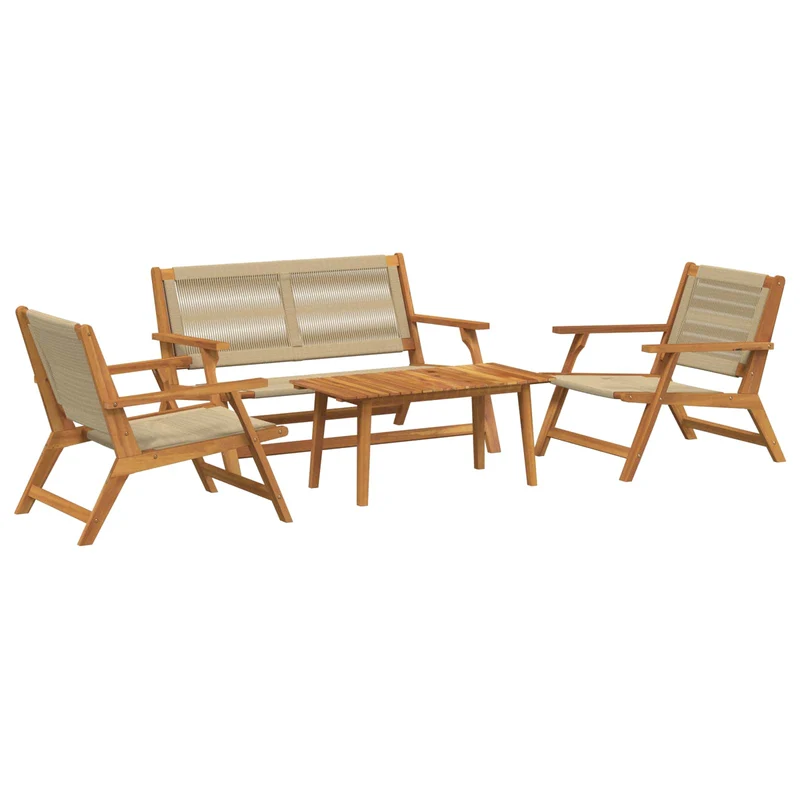 Puutarhatuolit pöydällä 4 kpl Beige Tiheä akasiapuu