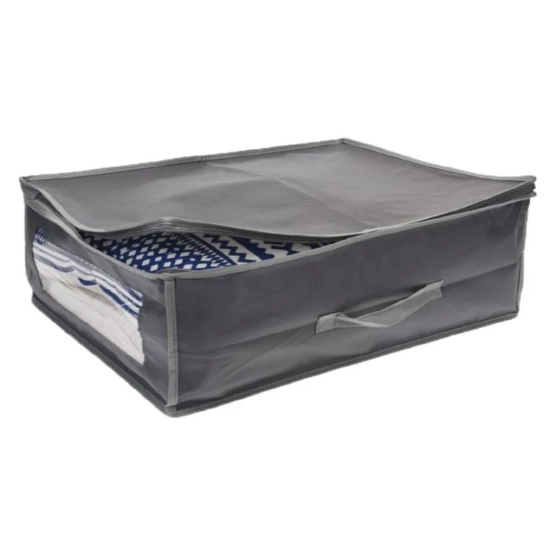 Scatola cambio stagione box in tessuto per abiti e biancheria con finestra trasparente e maniglia Grigio chiaro e Scuro / 50 x 38 x 20