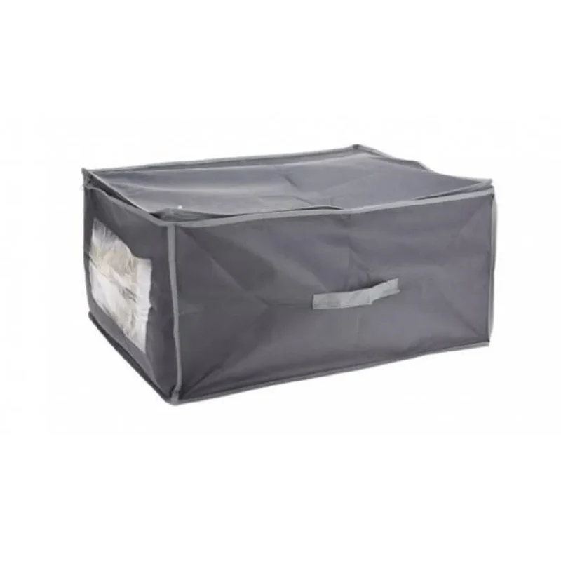 Scatola cambio stagione box in tessuto per abiti e biancheria con finestra trasparente e maniglia Grigio chiaro e Scuro / 60 x 45 x 30