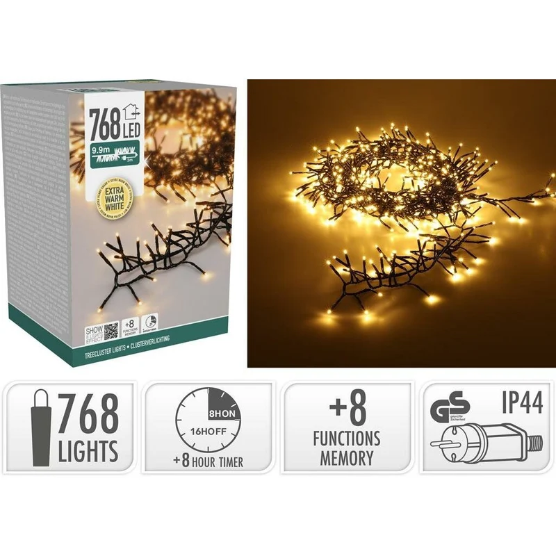 Cluster kerstverlichting 768 leds 990 cm extra warm wit