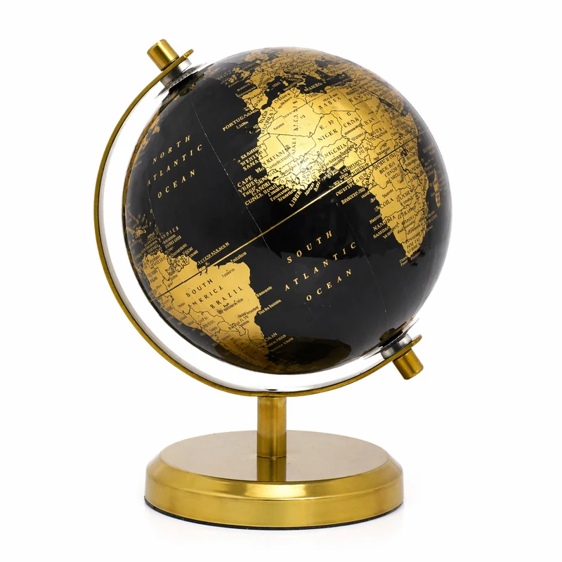 Mappamondo decorativo con base in metallo per arredamento ufficio, da 18 cm Nero