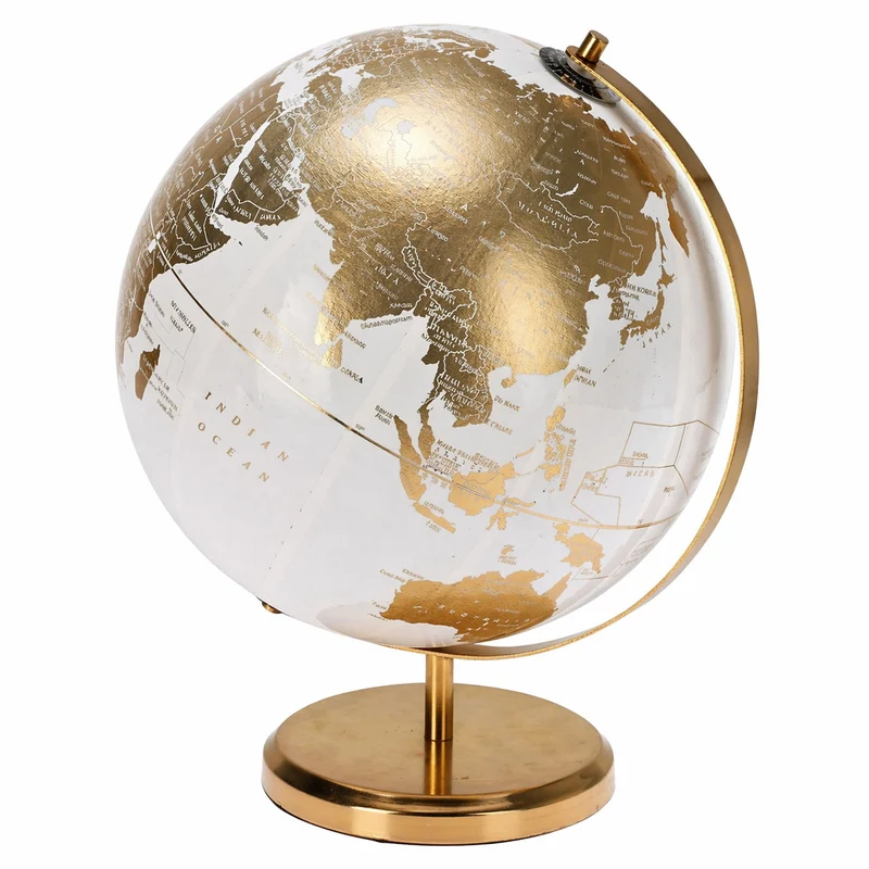Mappamondo decorativo con base per arredamento ufficio e scrivania Bianco e Oro / h 32 cm