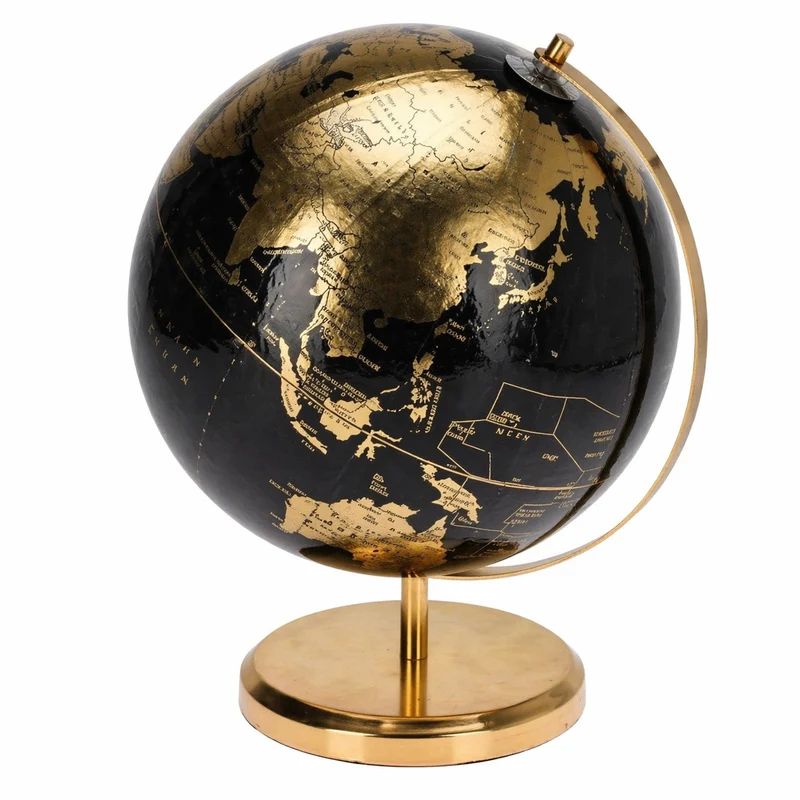 Mappamondo decorativo con base per arredamento ufficio e scrivania Nero e Oro / h 27 cm