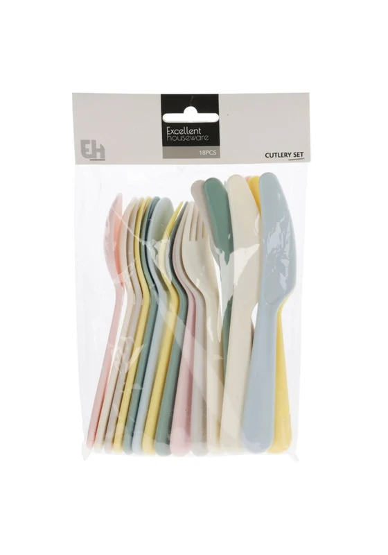 18 Piece Plastic Cutlery Set - Multi Multi / One Size
