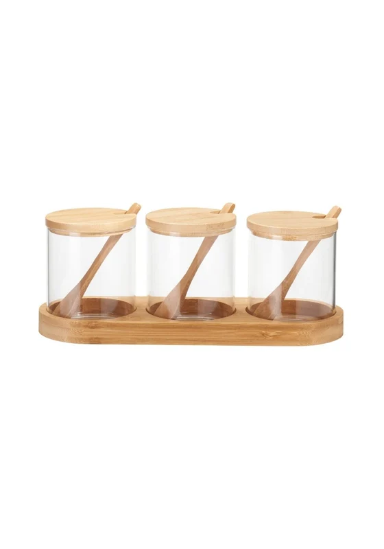 Set of 3 Bamboo Storage Jars - Clear Clear / One Size