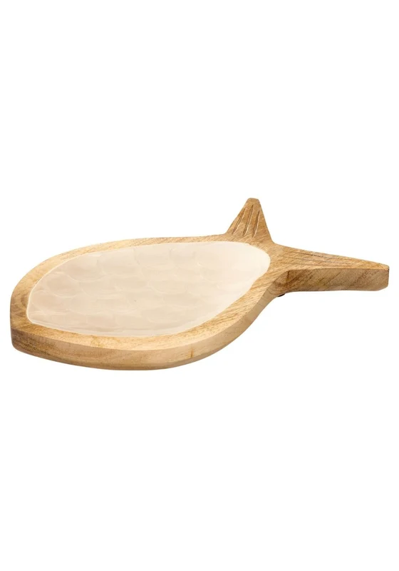 Fish Shape Mango Wood Tray - Beige Natural / One Size