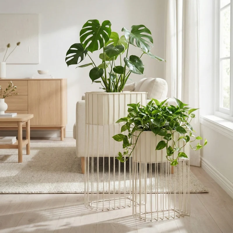 Zestaw 2 metalowych kwietników stojących SOFT FORM beżowy