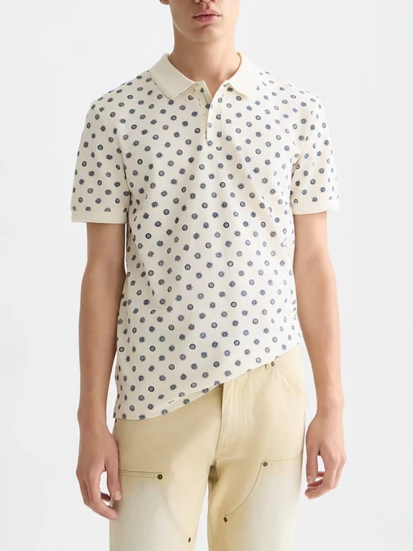 Scotch & Soda Mens Microprinted Regular Fit Polo Foulard Eggnog / XL