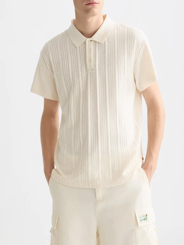 Scotch & Soda Mens Structured Ribbed Polo - Eggnog Eggnog / M