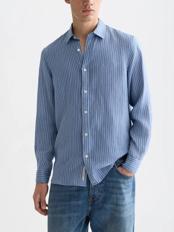 Scotch & Soda Mens Striped Linen Shirt Infinity White Stripe / XXL